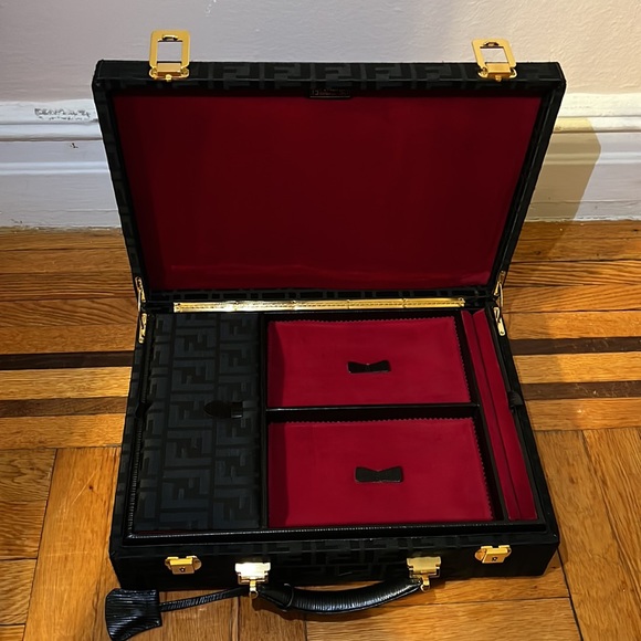 SALE!! Fendi unisex FF jacquard logo monogram jewlery trunk briefcase bag - Picture 14 of 15